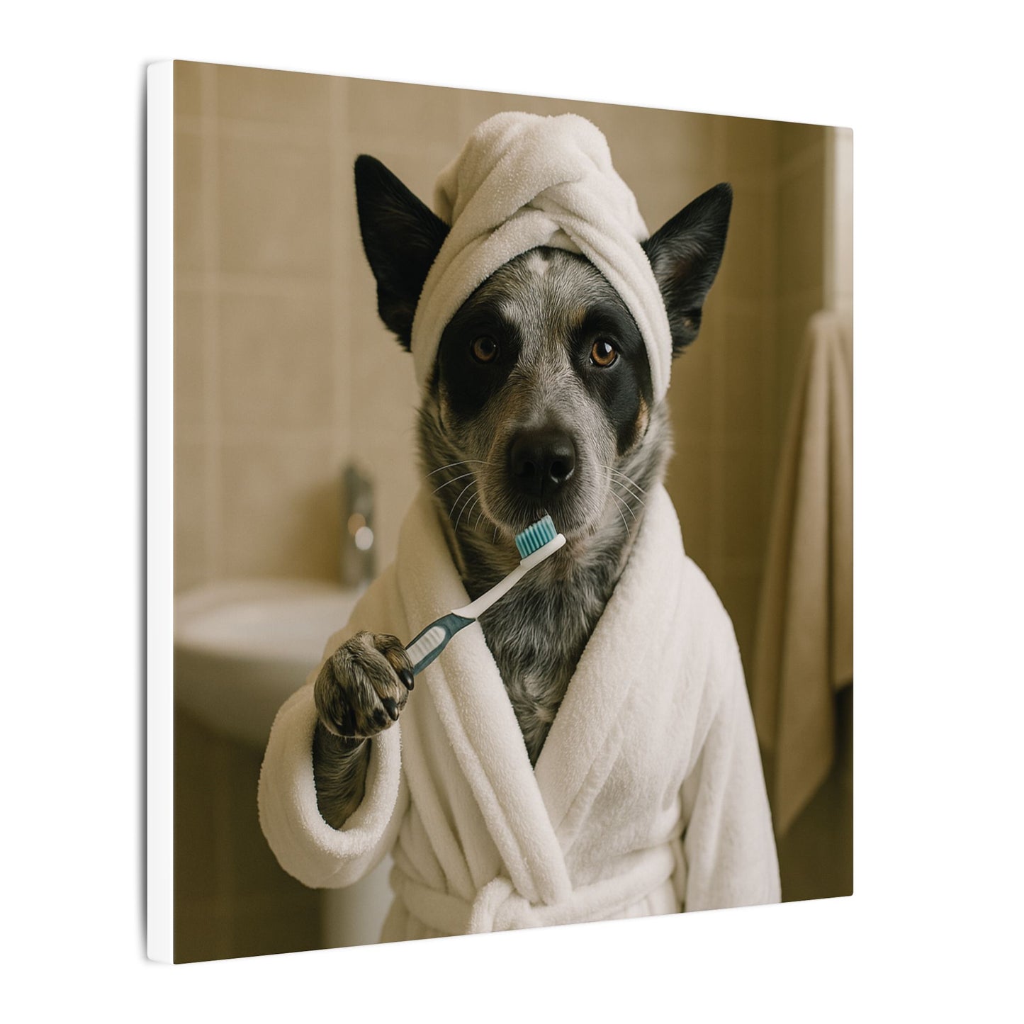Funny Dog Bathroom Canvas Print, Pet Decor, Gift for Dog Lovers, Home Wall Art, Cute Animal Artwork, Pet-Themed Decor