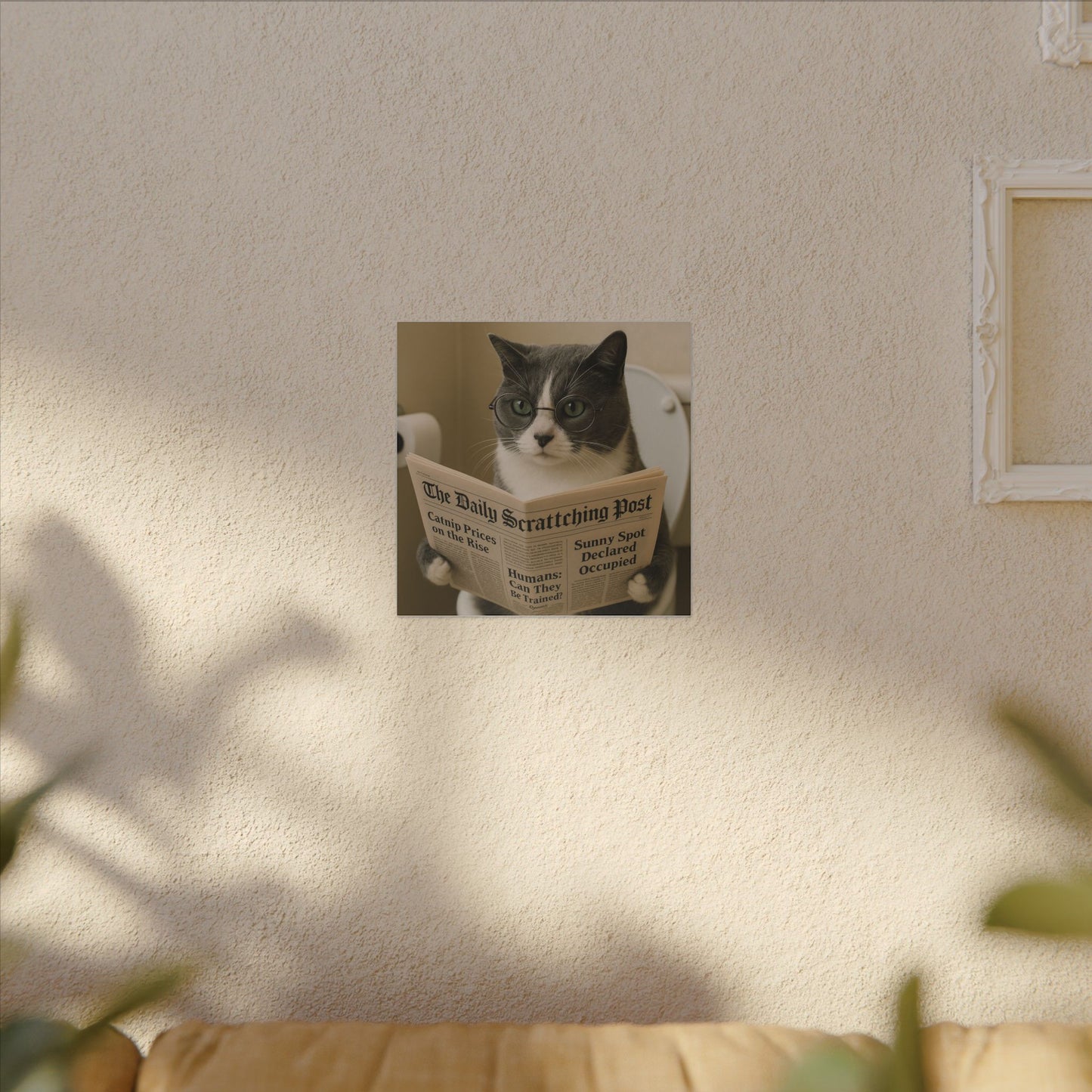 Canvas Print - Funny Grey Cat Tom Kitten Toilet Reading Paper