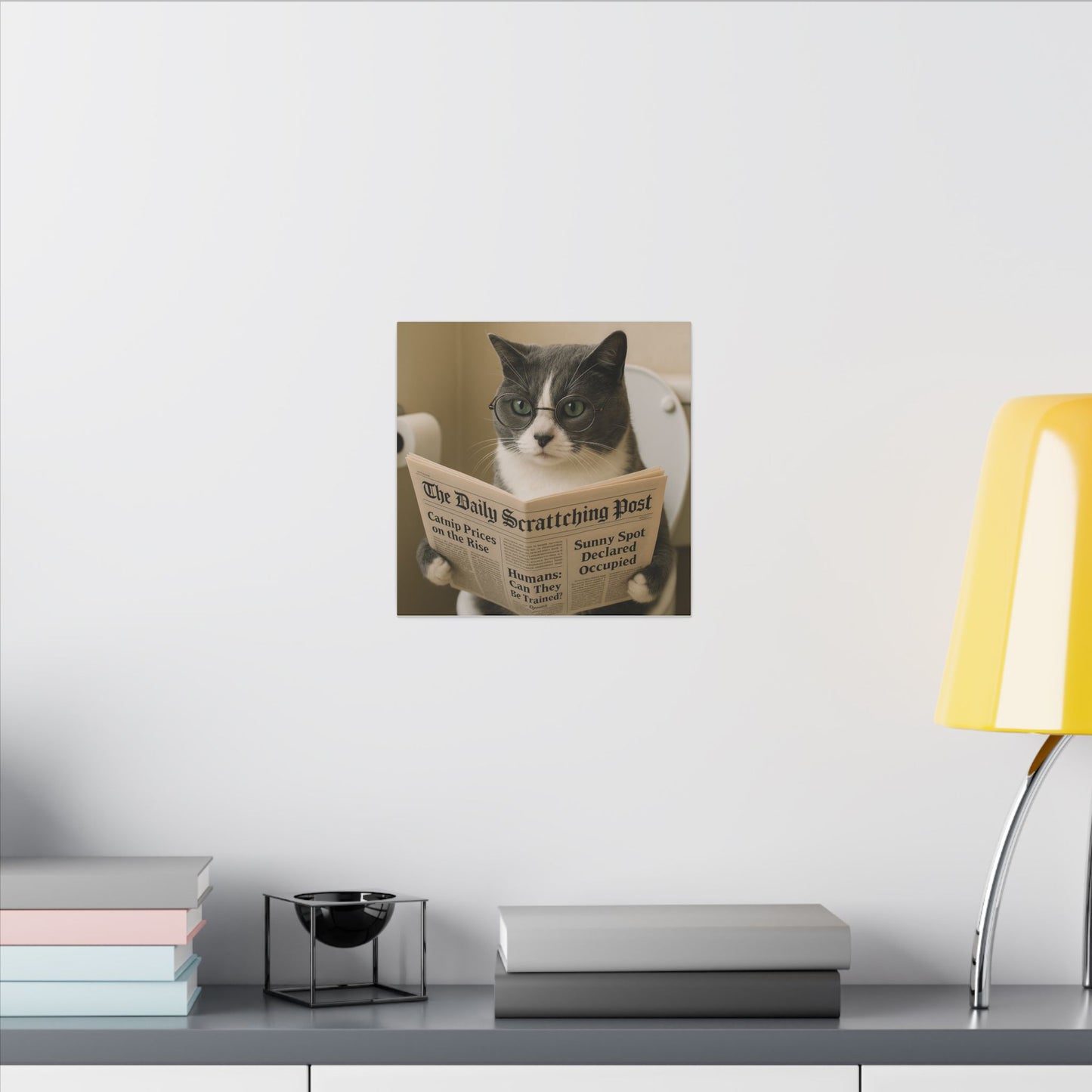 Canvas Print - Funny Grey Cat Tom Kitten Toilet Reading Paper